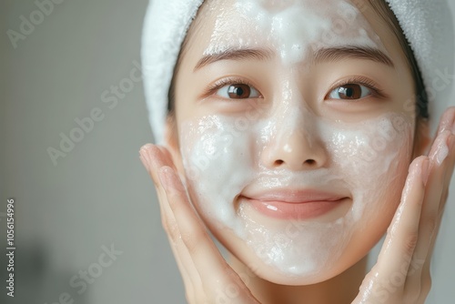 Korean Girl Enjoying Facial Cleansing Routine