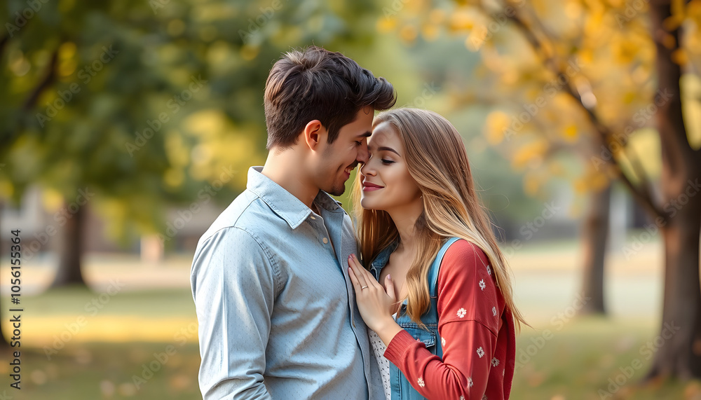 Beautiful young couple in love standing outdoors isolated with white highlights, png Beautiful young couple in love standing outdoors isolated with white highlights, png