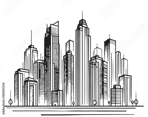 High rise building sketch, line