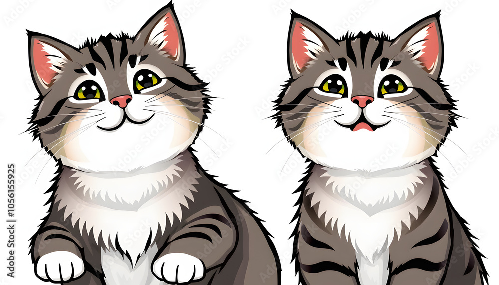 Two friendly cats isolated with white highlights, png