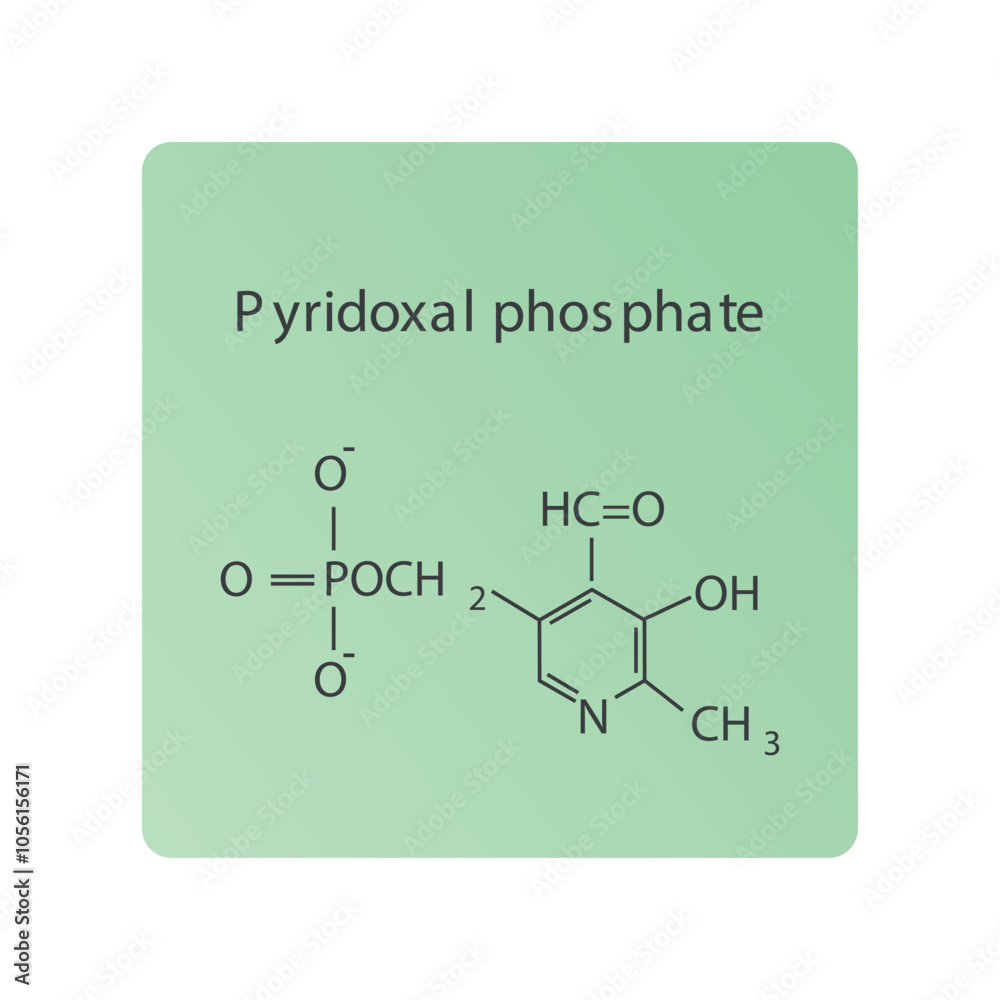 Pyridoxal phosphate skeletal structure diagram.Vitamin B6 compound molecule scientific illustration.