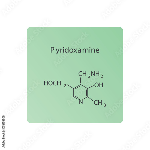 Pyridoxamine skeletal structure diagram.Vitamin B6 compound molecule scientific illustration.
