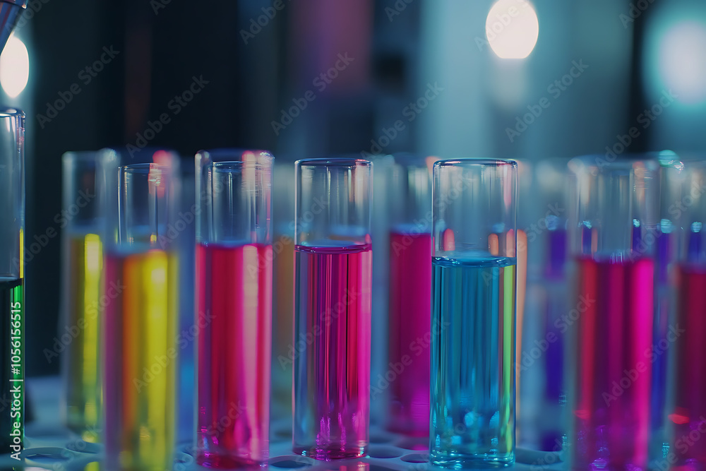 a professional laboratory setup with a focus on a set of transparent test tubes a professional laboratory setup with a focus on a set of transparent test tubes