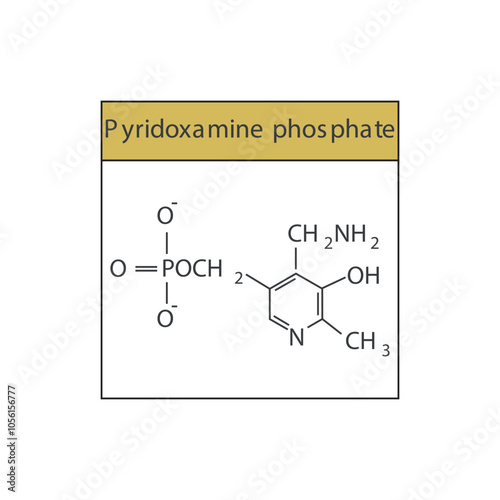 Pyridoxamine phosphate skeletal structure diagram.Vitamin B6 compound molecule scientific illustration.