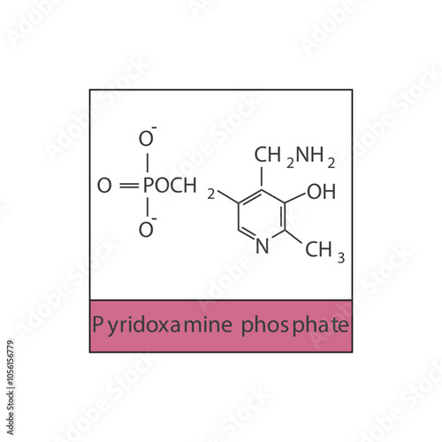 Pyridoxamine phosphate skeletal structure diagram.Vitamin B6 compound molecule scientific illustration.