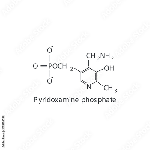 Pyridoxamine phosphate skeletal structure diagram.Vitamin B6 compound molecule scientific illustration.