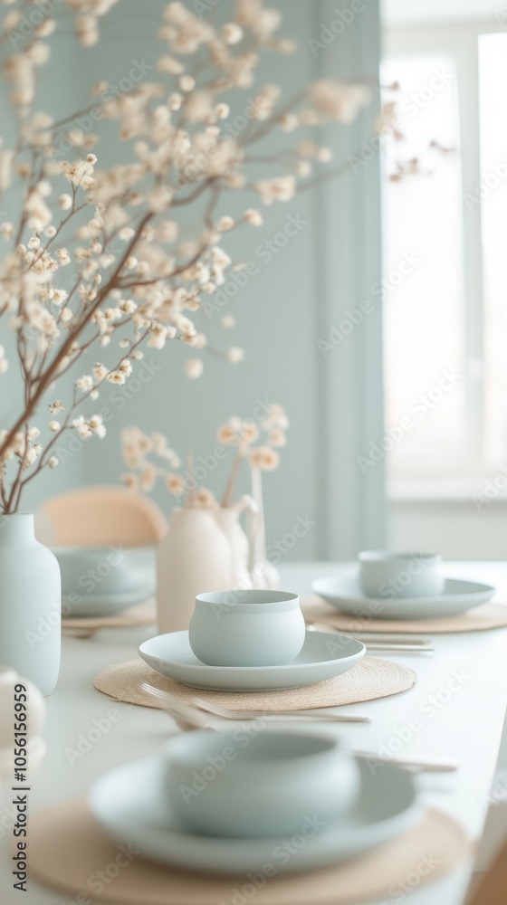 Elegant Dining Room with Powder Blue Accents Elegant Dining Room with Powder Blue Accents