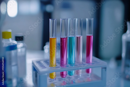 a professional laboratory setup with a focus on a set of transparent test tubes