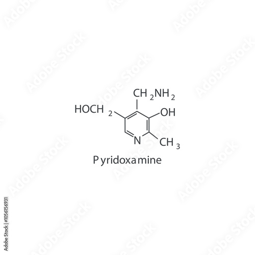 Pyridoxamine skeletal structure diagram.Vitamin B6 compound molecule scientific illustration.