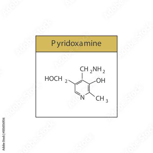 Pyridoxamine skeletal structure diagram.Vitamin B6 compound molecule scientific illustration.
