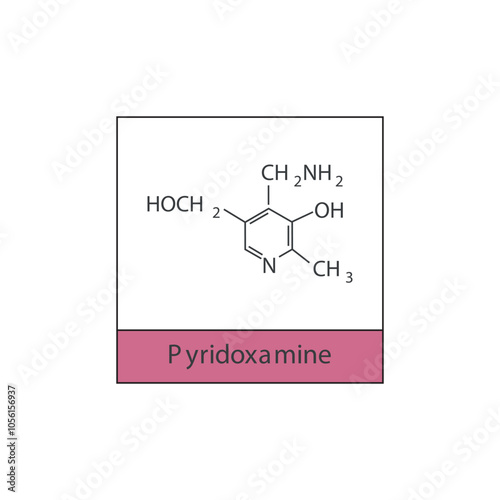Pyridoxamine skeletal structure diagram.Vitamin B6 compound molecule scientific illustration.