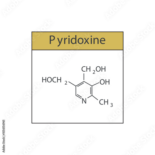 Pyridoxine skeletal structure diagram.Vitamin B6 compound molecule scientific illustration.