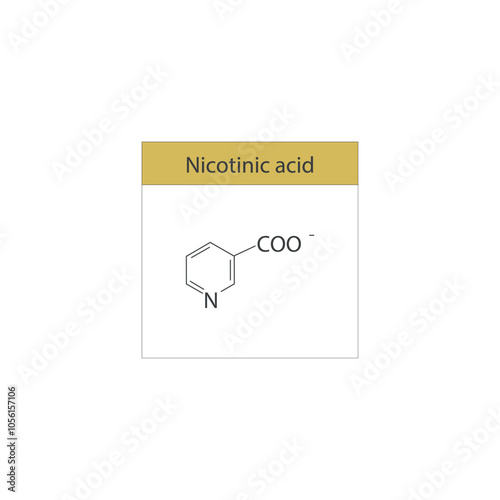 Nicotinic acid skeletal structure diagram.Vitamin B3 compound molecule scientific illustration.