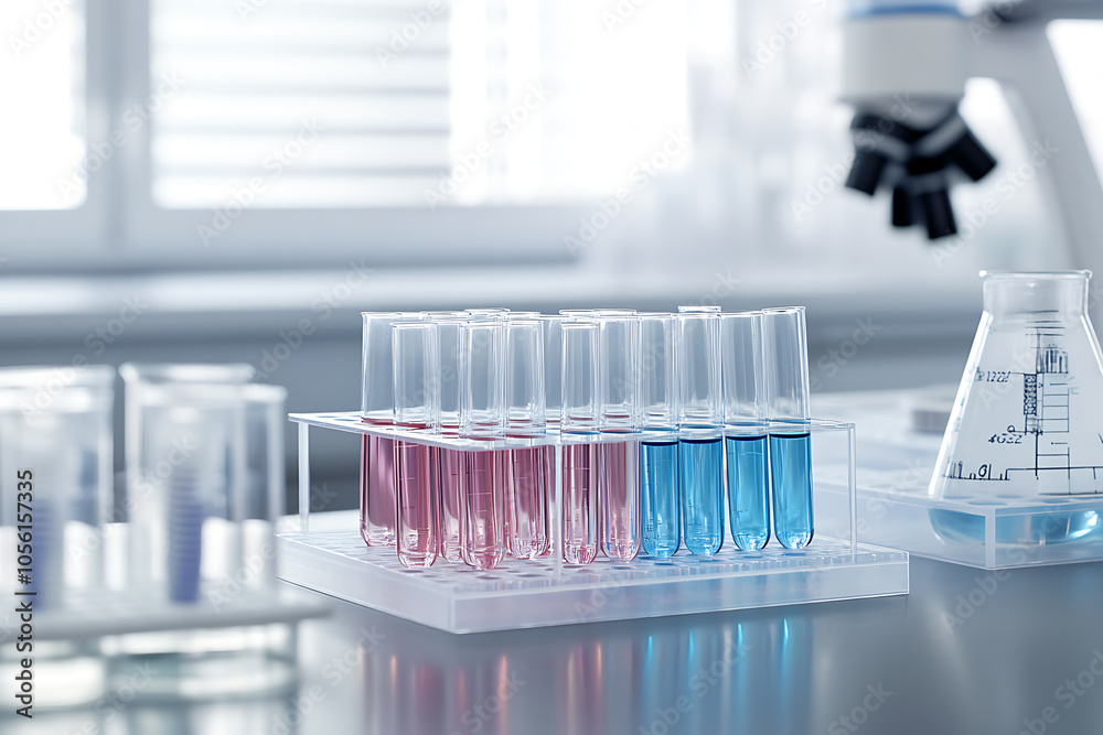 a professional laboratory setup with a focus on a set of transparent test tubes a professional laboratory setup with a focus on a set of transparent test tubes