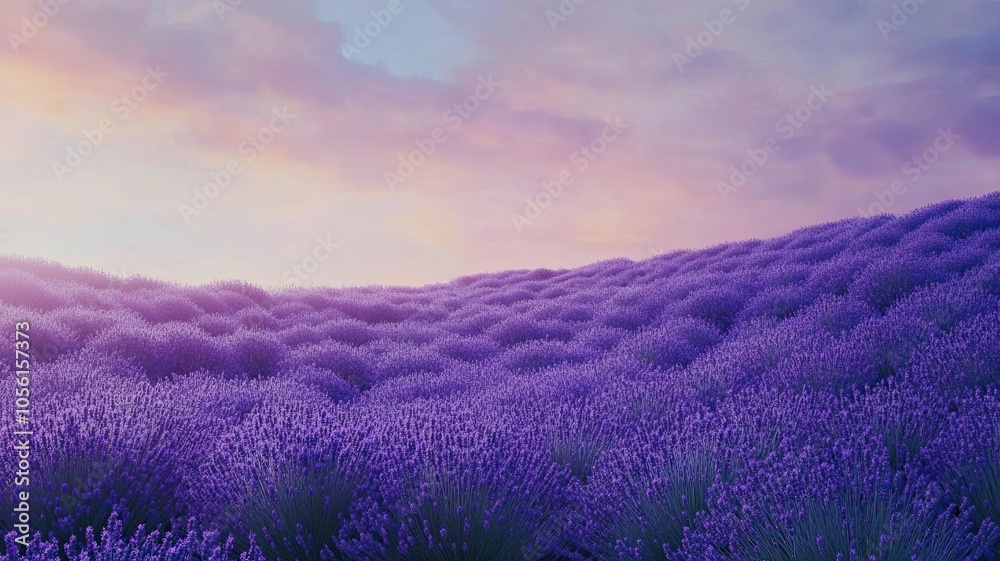 A field of lavender flowers with a beautiful purple sky in the background A field of lavender flowers with a beautiful purple sky in the background