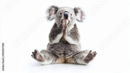 Adorable Clapping Koala Portrait with Extended Arms, In Whimsical Welcome Pose. Isolated on White Background. Video Made Using Generative AI