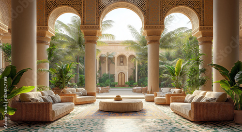 Luxurious Moroccan Style Courtyard with Arched Architecture