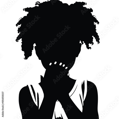a black and white silhouette of a young girl with an afro hairstyle.