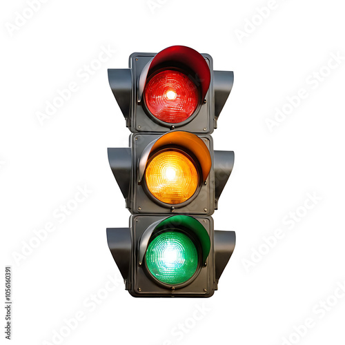 Traffic light PNG showing red, yellow, and green signals, essential for road safety and traffic flow management. Ideal for transportation, safety, or city-themed projects.