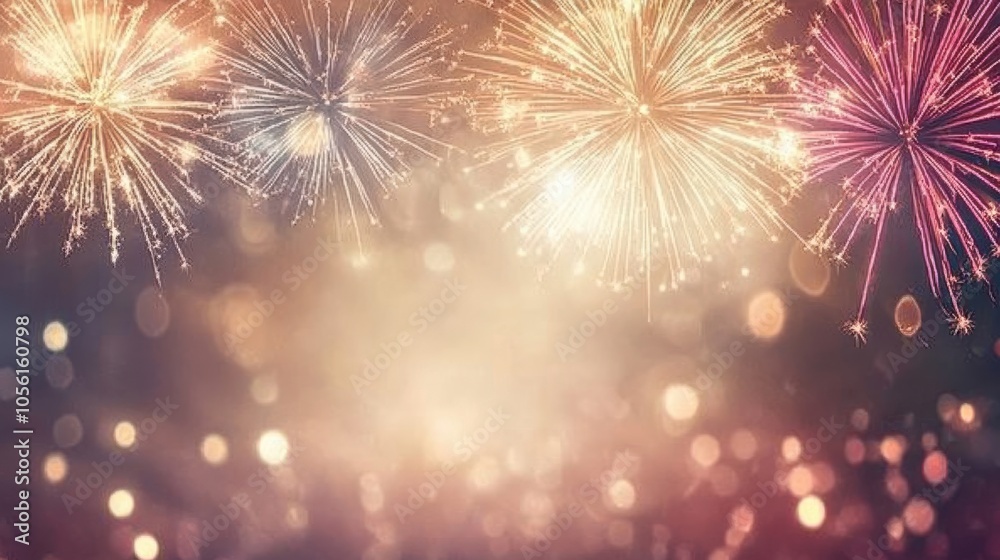 Beige background illuminated by a grand display of fireworks in various colors, Beige background illuminated by a grand display of fireworks in various colors,