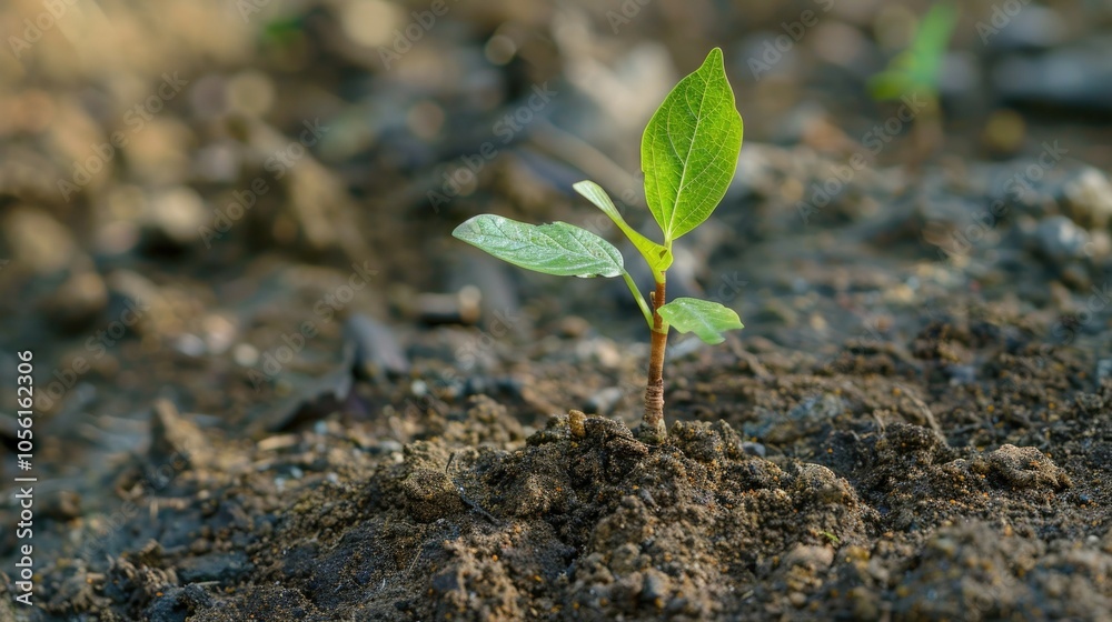 Young seedling in fertile soil symbolizing growth and environmental renewal Young seedling in fertile soil symbolizing growth and environmental renewal