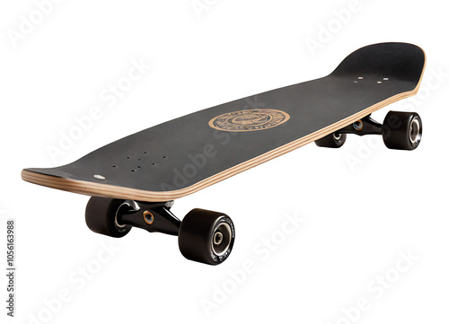 Obraz na płótnie Longboard skateboard PNG with a black deck and a vintage-style logo, perfect for cruising, skateboarding, or outdoor activities. w salonie