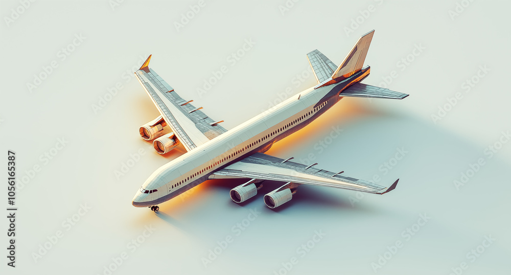 Isometric View of a Commercial Airplane on White Background Isometric View of a Commercial Airplane on White Background