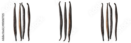 set of A vanilla beans, are arranged in the shape of an on a transparent background 