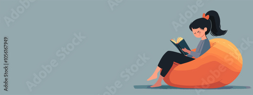 vector girl reading book on bean bag chair .Generative AI