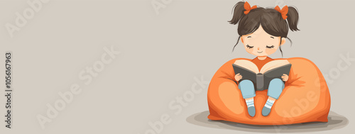 vector girl reading book on bean bag chair .Generative AI