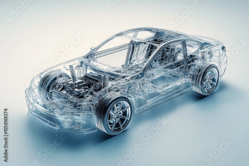3d render illustration of a car s internal mechanics and engineering structure revealed