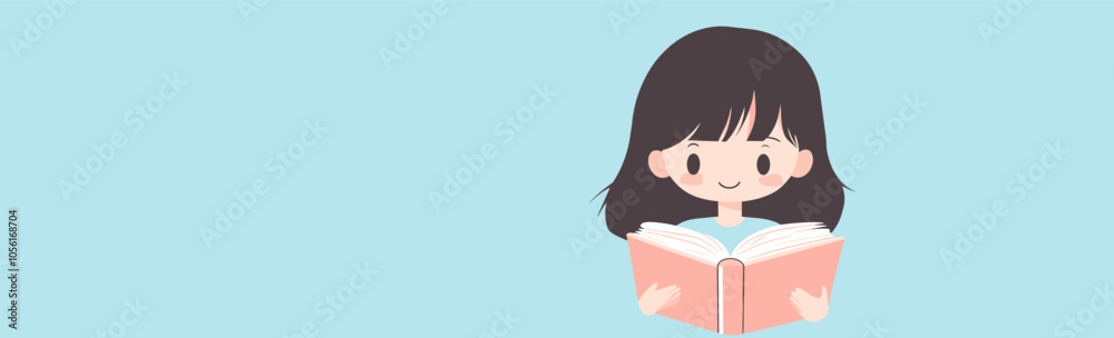 vector girl reading book .Generative AI