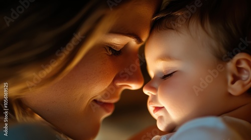 Wallpaper Mural A tender moment captured between a mother and her baby, highlighting the deep connection, love, and warmth in a serene, intimate setting. Torontodigital.ca
