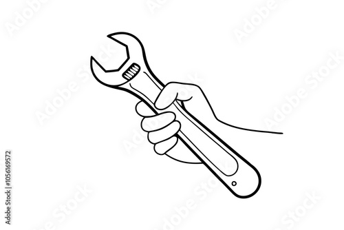 Line Drawing of a Hand Holding an Adjustable Wrench