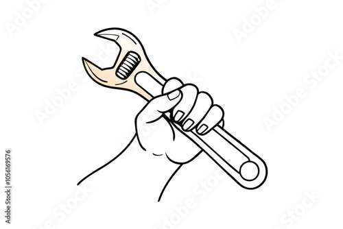 Line Drawing of a Hand Holding an Adjustable Wrench