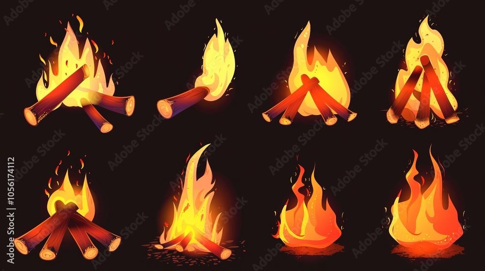 _Cartoon_campfire._Fire_flames_bright_fireb