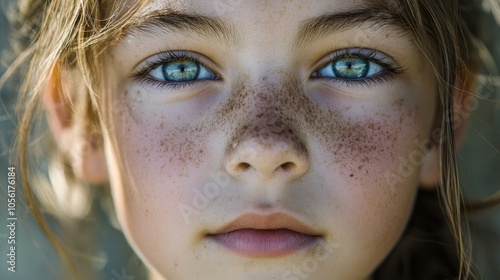 Emotive portrait of a shy young girl with captivating eyes,