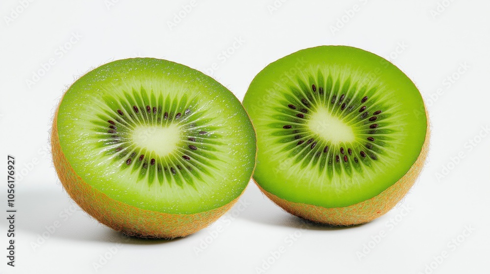 Fototapeta premium Halved fresh kiwi fruit on white background