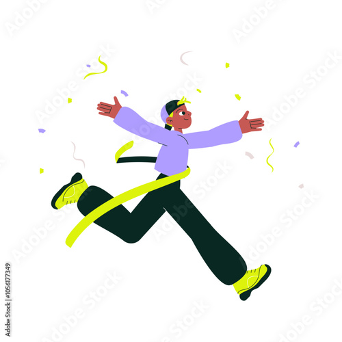 Female Character Running With Open Arms Celebrating Race Victory In Flat Vector Illustration Symbolizing Success, Joy, And Freedom, Isolated On White Background