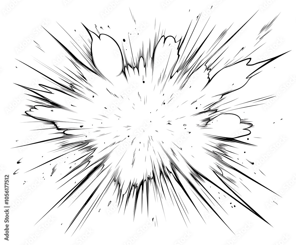 Dynamic monochrome explosion effect in comic style. Dynamic monochrome explosion effect in comic style.