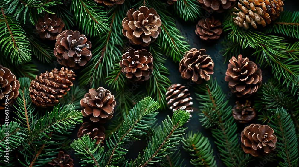 Christmas fir tree branches and pine cones background. Christmas fir tree branches and pine cones background.