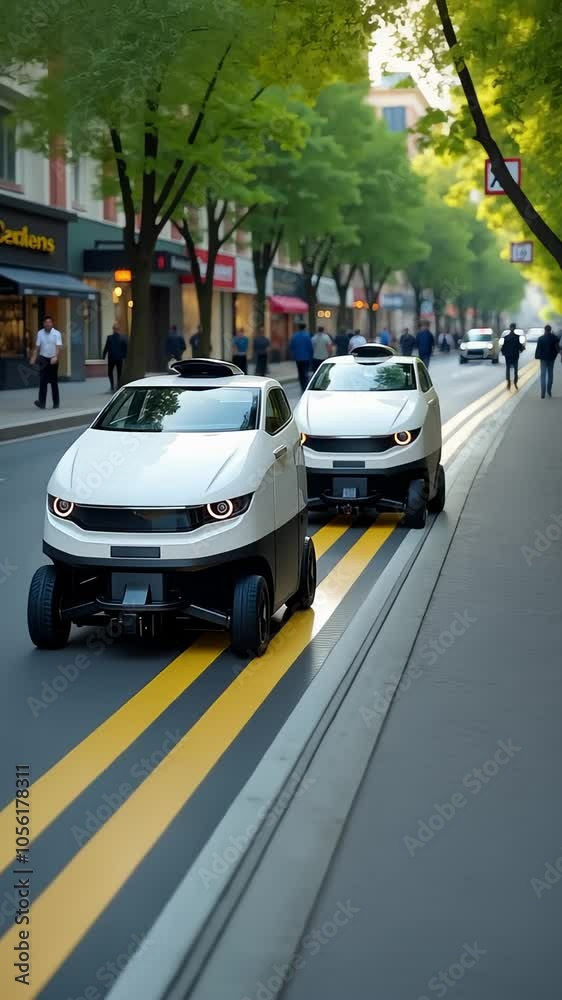 Futuristic robot cleaner on a city street, vacuum and mop the floor Futuristic robot cleaner on a city street, vacuum and mop the floor