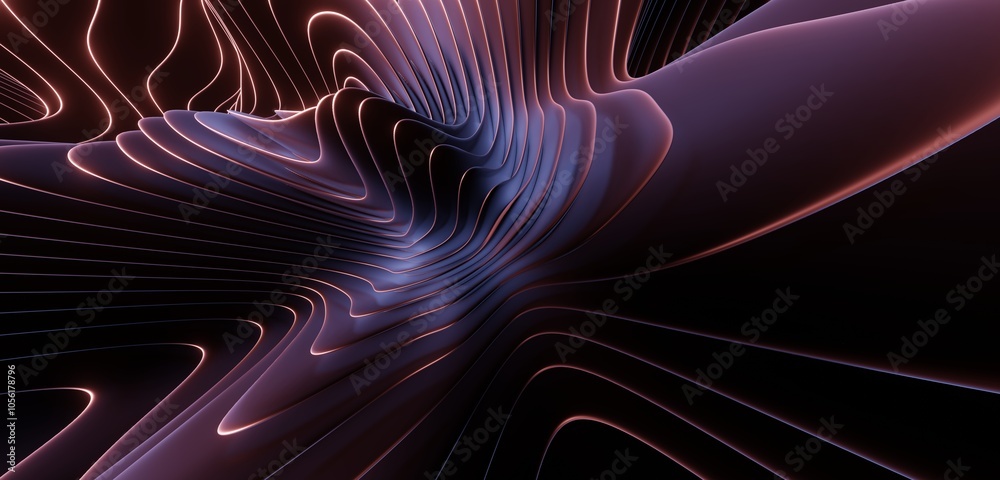 Fototapeta premium Abstract dark background curved pattern in design 3d render