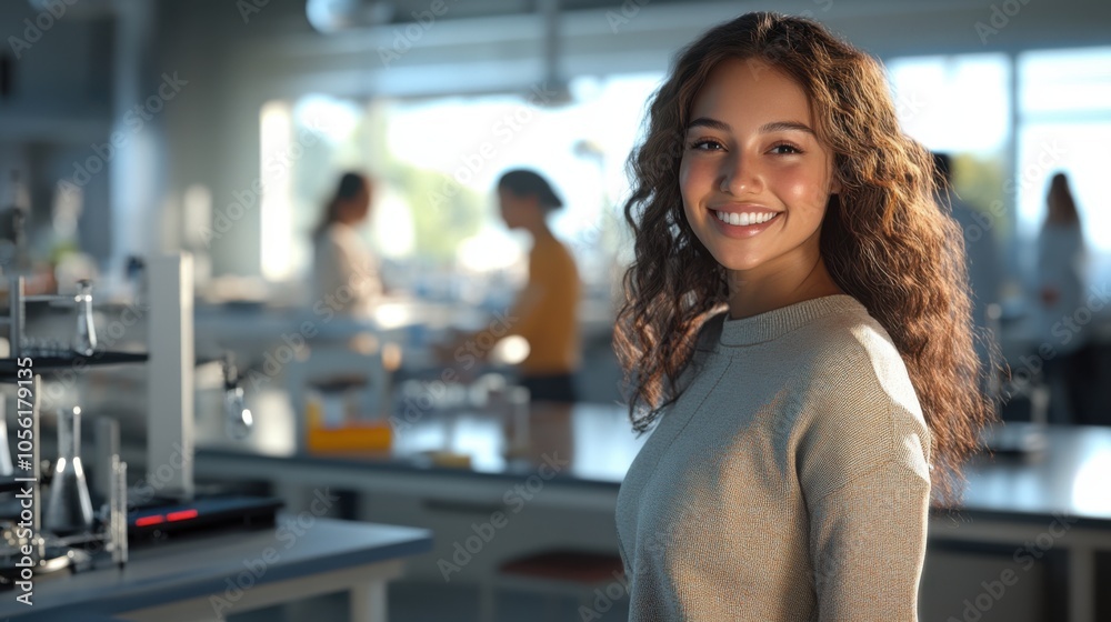 Fototapeta premium Photorealistic image of a trendy young woman in casual student wear,