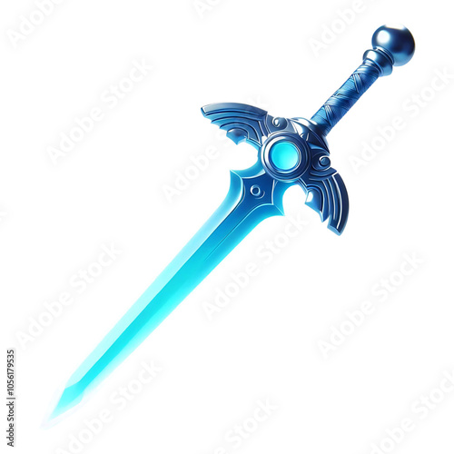 Glowing blue sword with a futuristic design, symbolizing power, courage, and fantasy themes photo