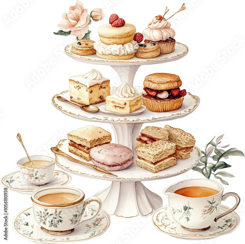 Vintage Tea Party with Three-Tiered Dessert Stand and Assorted Pastries
