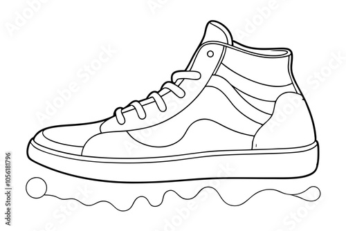 Elegant Line Drawing of High-Top Sneakers Perfect for Fashion Enthusiasts