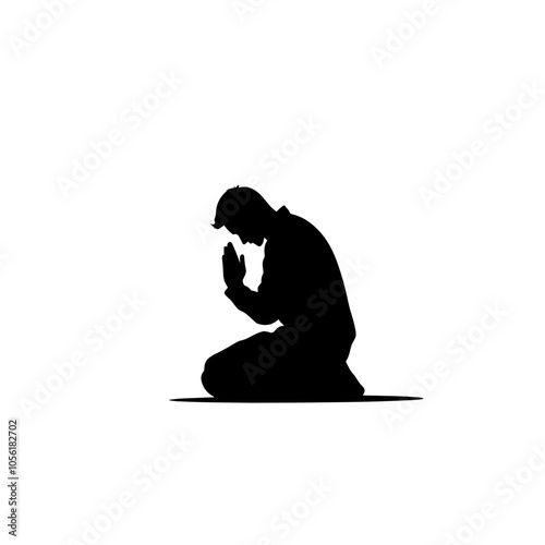 vector silhouette of a praying kneeling man on a white background .Generative AI