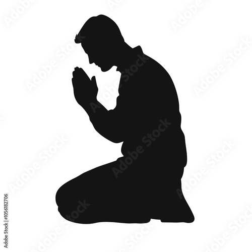vector silhouette of a praying kneeling man on a white background .Generative AI