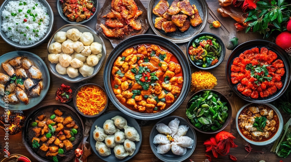 A Feast of Chinese Dishes: A Table Spread with Delectable Options A Feast of Chinese Dishes: A Table Spread with Delectable Options